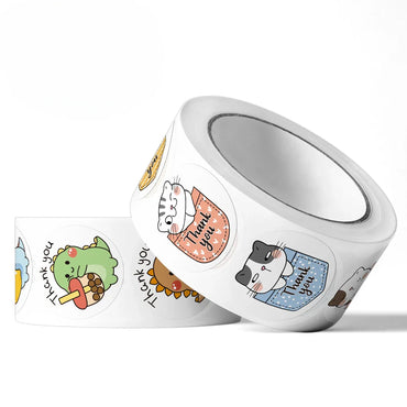 100-500Pcs 3cm Korean Cute  Animal Thank You Stickers Roll for Envelope Student Kid Label Kawaii Stationery Sticker Seal Lable (Online Order Only)