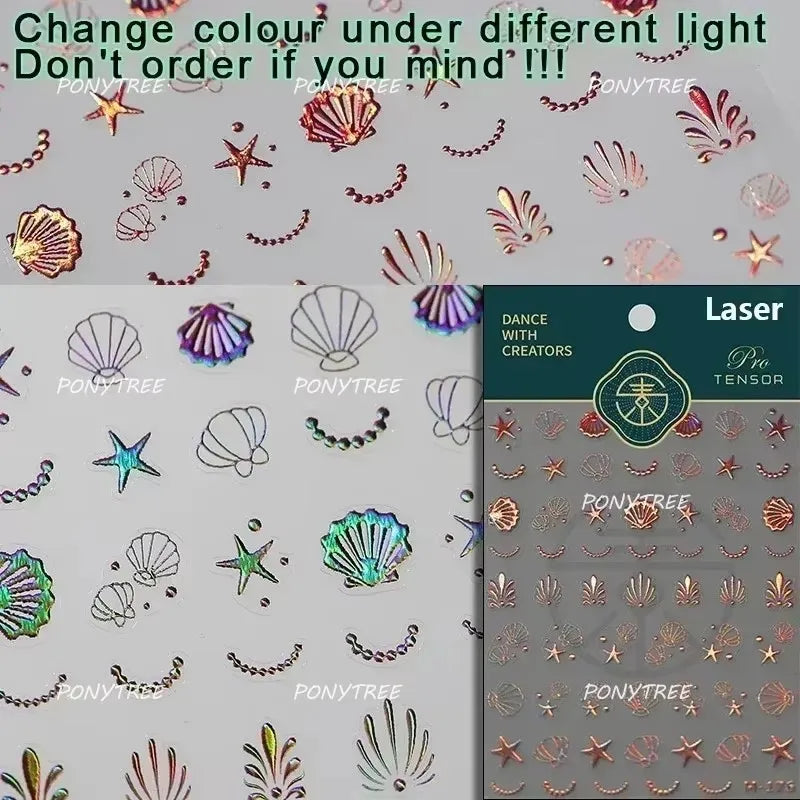 Ray Fish Shell  Conch Water Bubbles Octopus Starfish Mermaid Jellyfish Otter Dolphin Nail Art Decorations Sticker Manicure Decal (ONLINE ORDER ONLY)