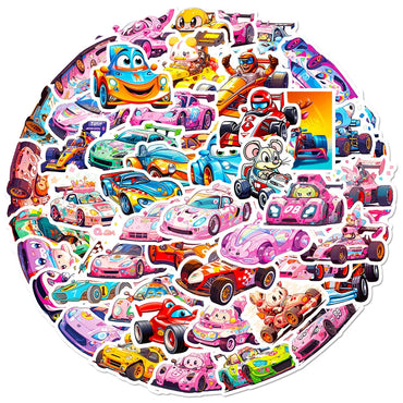 10/30/50PCS Catroon Animal Racing Car Stickers Graffiti PVC Waterproof Notebook Phone Bike Laptop Luggage Kids Toy Funny Decals (ONLINE ORDER ONLY)