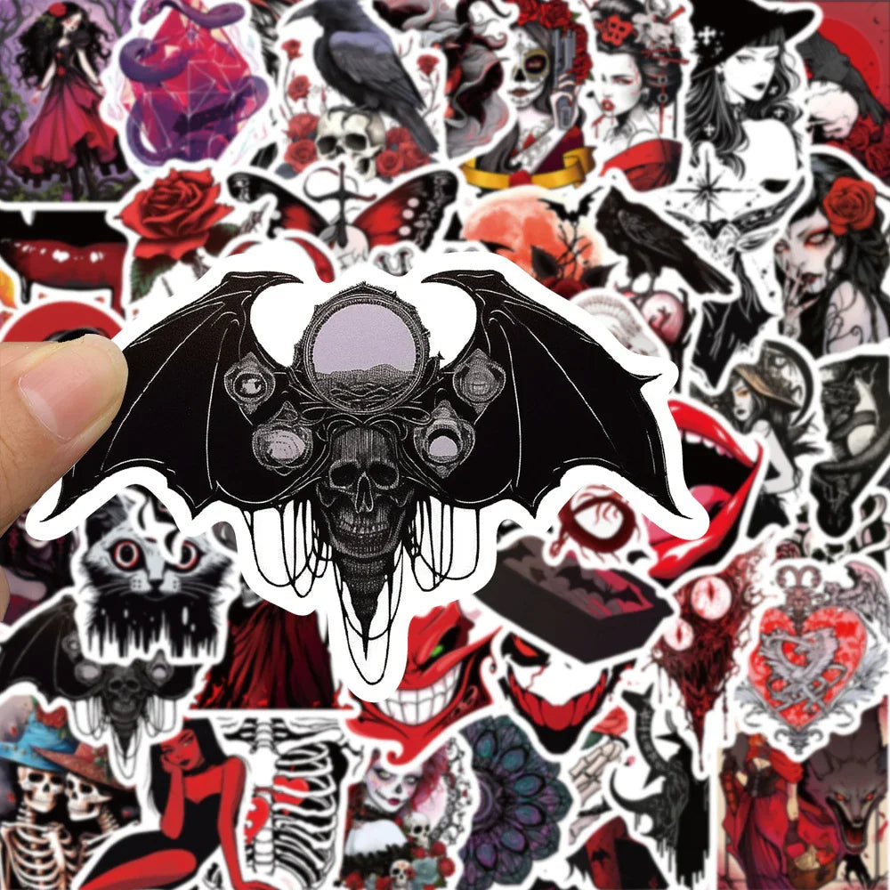 10/30/50pcs Art Red Cyberpunk Stickers Gothic Horror Graffiti Decal Skateboard Bike Laptop Scrapbooking Cool Cartoon Sticker Toy (ONLINE ORDER ONLY)