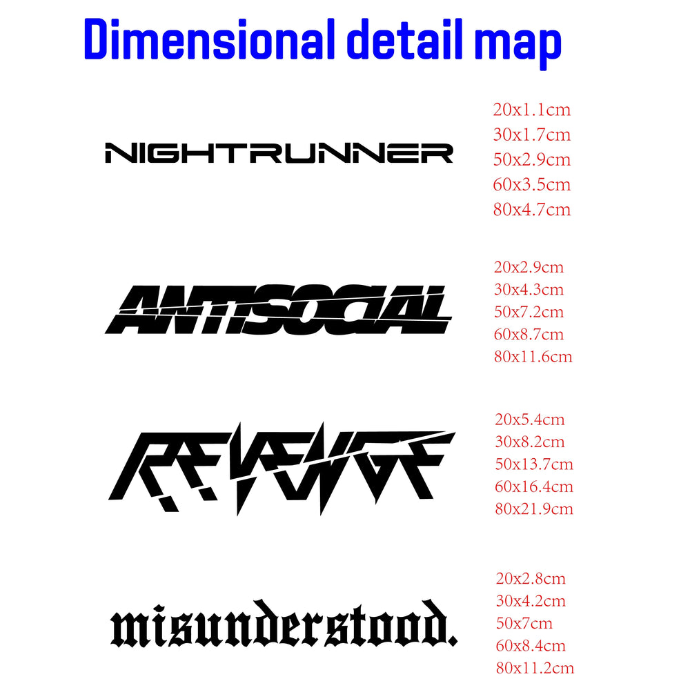 JDM Car Sticker Revenge Nightrnner Antisocial Misunderstood Exterior Accessories Windscreen Banner Competition Decoration Decals (ONLINE ORDER ONLY)
