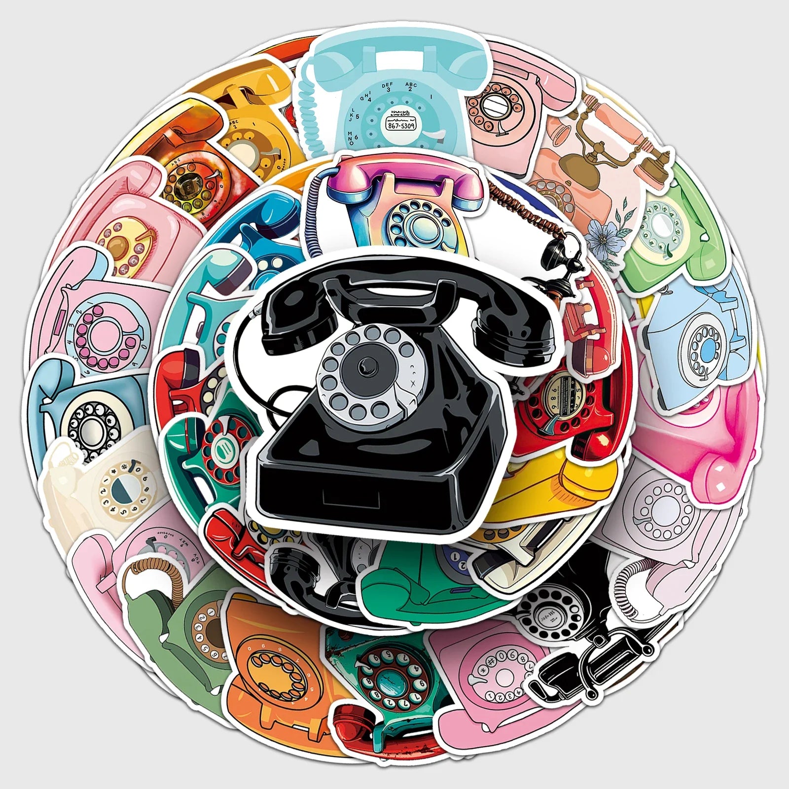 50Pcs Vintage Phone Cartoon Waterproof Vinyl Stickers for Skateboard Snowboard Decal (Online Order Only)