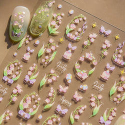 Lily of The Valley Star Spring Flower Bowknot Butterfly Water Bubbles Self Adhesive Nail Art Stickers Rhinestone Manicure Decals (ONLINE ORDER ONLY)