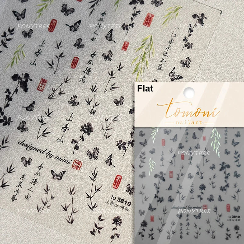 Painting Sketch Tulip Daisy Willows Scenery Daisy Colorful Flowers Sun Star Butterfly Wicker 3D Nail Art Stickers Manicure Decal (ONLINE ORDER ONLY)