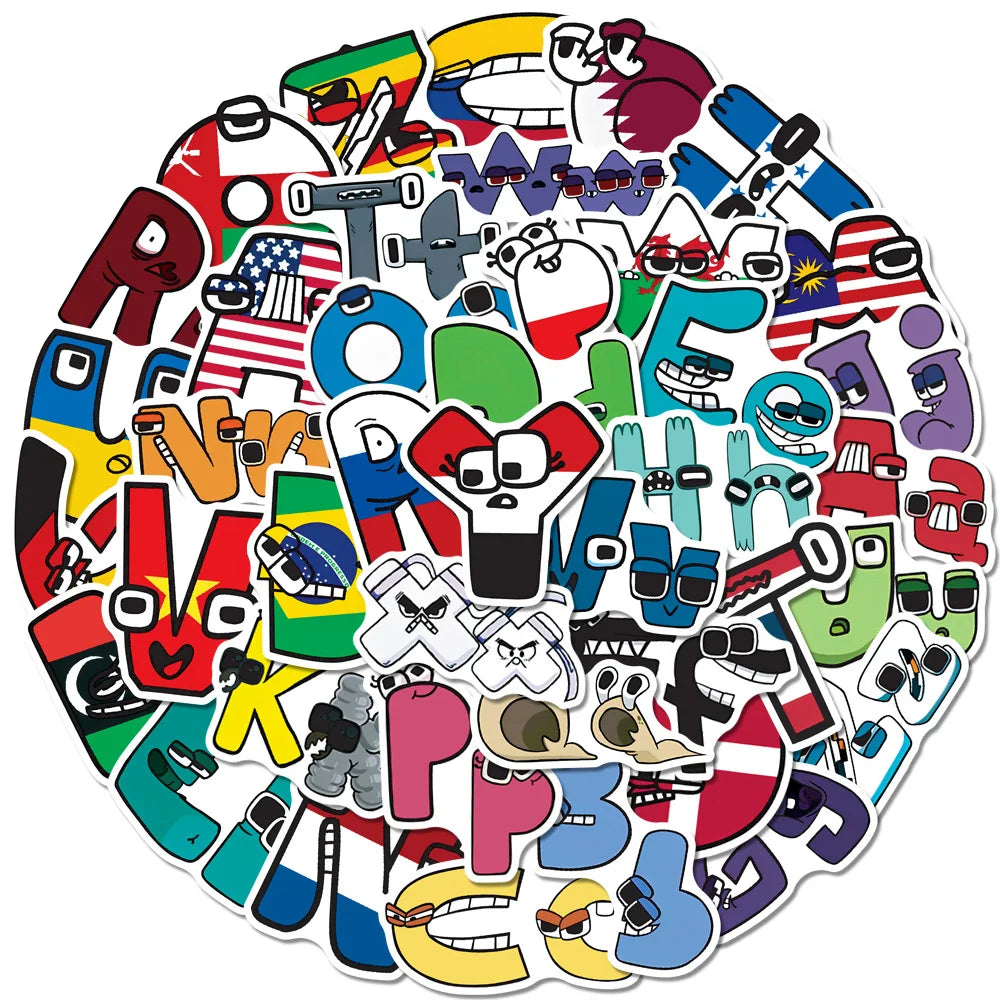 Alphabet Lore Stickers Pack - Motorcycle, Luggage, Guitar, Skateboard, Graffiti Decals for Kids (Online Order Only)