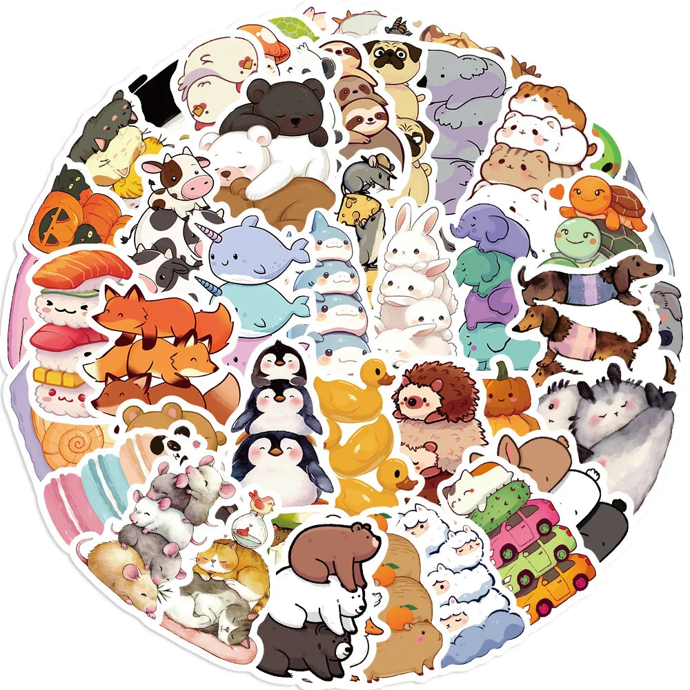 60pcs Cartoon Fun Animal Sticker Toy Skateboard Guitar Computer Refrigerator Desk Personality Graffiti Creative Decoration (ONLINE ORDER ONLY)