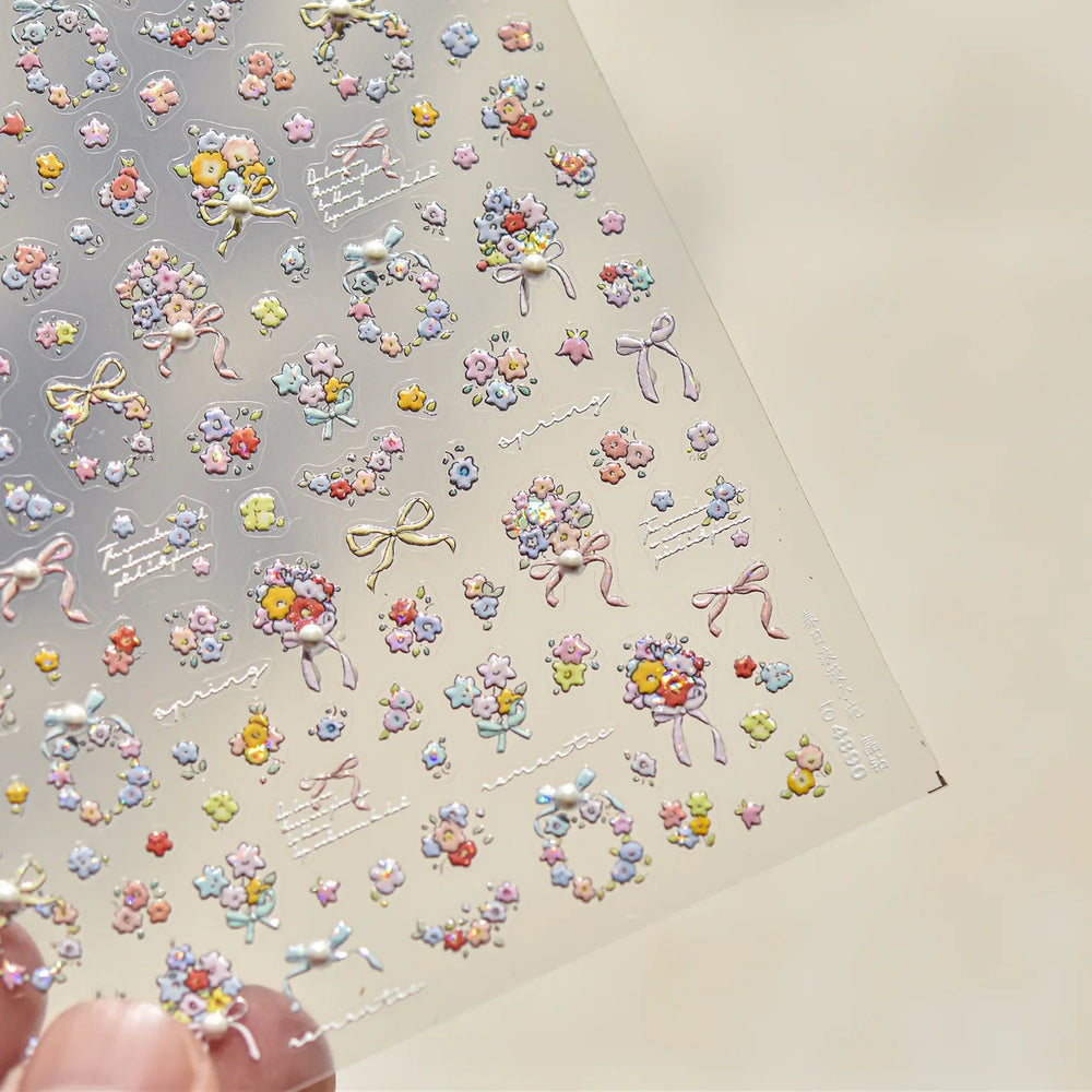 Colourful Field Bouquet Flower Spring Field Violet Daisy Bowknot Butterfly 5D Relief Adhesive Nail Art Stickers Manicure Decals (ONLINE ORDER ONLY)