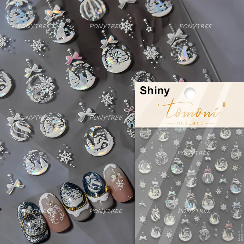 Hot Stamping Christmas Tree Bell Bowknot Cane Snowman Star Adhesive Nail Art Stickers Snowflake Glitter Powder Manicure Decals (ONLINE ORDER ONLY)