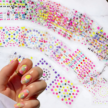 30pcs 3D Flowers Design Nail Art Stickers Colorful Floral Bow Tie Heart Butterfly Design Nail Decals Spring Summer Nail Supplies (Online Order Only)