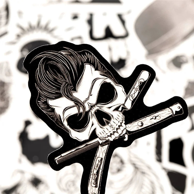 10/30/50pcs Black & White Skull Rock Mixed Graffiti Stickers Hip Hop Cartoon Stickers (ONLINE ORDER ONLY)