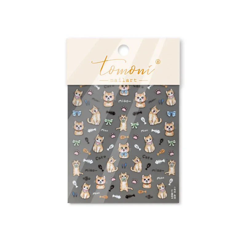 Cute Cat Eye Fishbone Animals Leopard Cat Ginger Cat Kitten Exclamation Point Paw Self Adhesive Nail Art Sticker Manicure Decals (ONLINE ORDER ONLY)