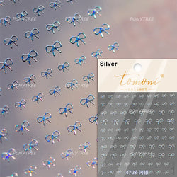 Shiny Pink Silver Gold Bowknot Tie Line Mini Delicate 3D 5D Self Adhesive Nail Art Stickers Embossment Rhinestone Manicure Decal (Online Order Only)