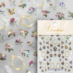 Chic Retro Rose Photo Frame Dried Flower Petal Self Adhesive Nail Art Stickers 5D Hot Stamping Relief Rhinestone Manicure Decals (Online Order Only)