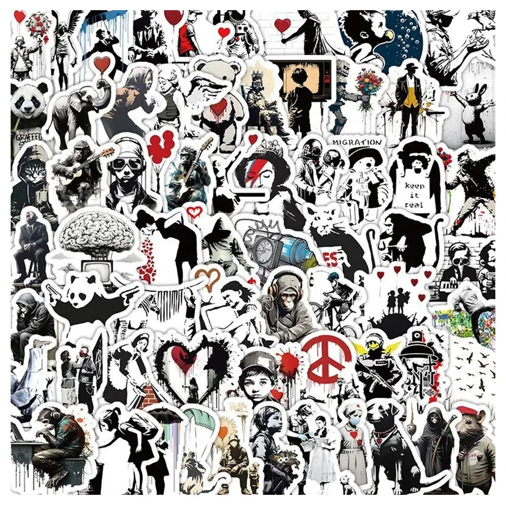 Banksy Graffiti Stickers Pack - Vintage Aesthetic Decals for Phone, Skateboard, Notebook (ONLINE ORDER ONLY)
