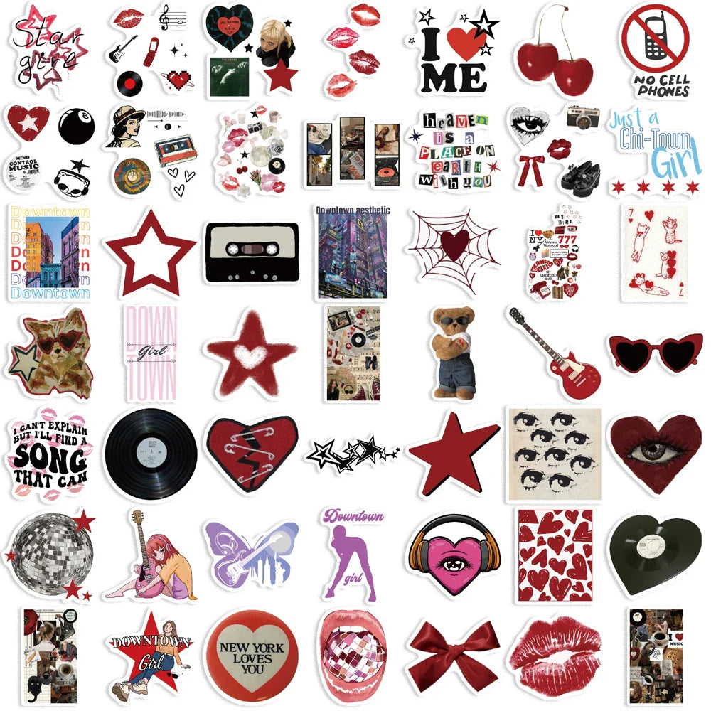 50pcs Cool Downtown Y2K Girls Stickers Decoration DIY Skateboard Laptop Phone Bike Graffiti Kids Toys Trend Cartoon Decals (ONLINE ORDER ONLY)