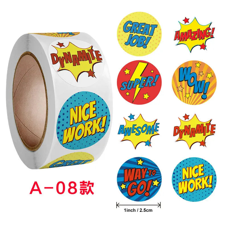 500 Pcs/Roll English Cartoon Animal Stickers Teacher Reward Students Stickers Self-adhesive Stationery Stickers (Online Order Only)