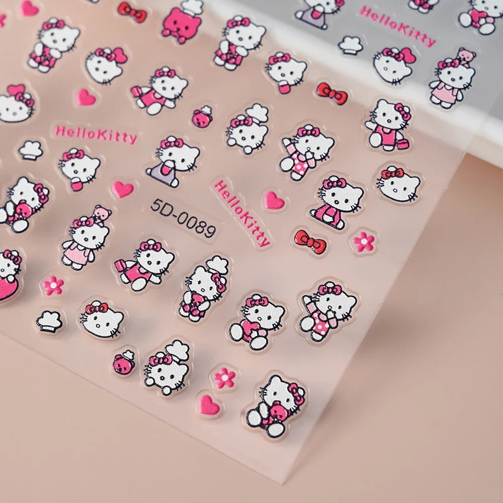 1pc 5D Pink/Black Hello Kitty Nail Art Stickers Anime Cartoon Japanese Cartoon KT Cat Manicure Decal Luxury DIY Nail Accessories (ONLINE ORDER ONLY)