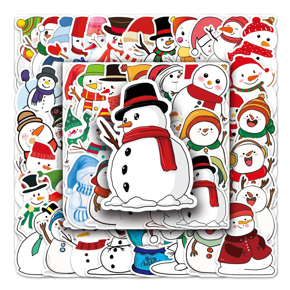 50Pcs Snowman Cartoon Waterproof Vinyl Stickers for Skateboard Snowboard (ONLINE ORDER ONLY)