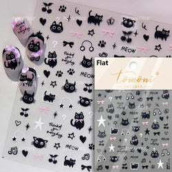 Small Animals Meeting Dog Cat Kitten Bowknot Cherry Butterfly Wreath Paw Star Hat Self Adhesive Nail Art Stickers Manicure Decal (ONLINE ORDER ONLY)