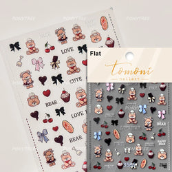 Cute Bear Teddy Birthday Party Maillard Bear Cake Flower Bouquet Lucky Love Heart 5D Adhesive Nail Art Sticker Manicure Decals (Online Order Only)