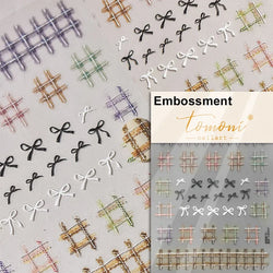 French Style Geometric Black White Square Grid Rhombus Stripe 3D Self Adhesive Nail Art Stickers Shiny Rhinestone Manicure Decal (ONLINE ORDER ONLY)
