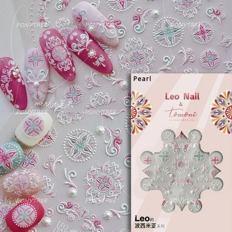Gold Stamped Silver Totems Geometric Patterns Figure 5D Self Adhesive Nail Art Stickers Stars Bohemia Manicure Decals Wholesale (Online Order Only)