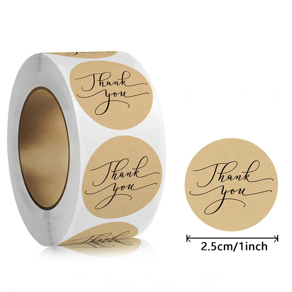 500pcs/roll Round Brown labels Thank You Kraft Stickers 1 inch Wedding Pretty Gift Envelope Sealing Label Stickers Stationery (ONLINE ORDER ONLY)