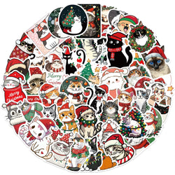 Christmas Cat Stickers 10/30/50pcs Waterproof Decals for Kids Laptop Phone Bike Suitcase (ONLINE ORDER ONLY)