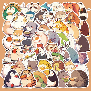 50pcs Cute Animal Eating Stickers for Helmet, Wall, DIY Decoration (Online Order Only)