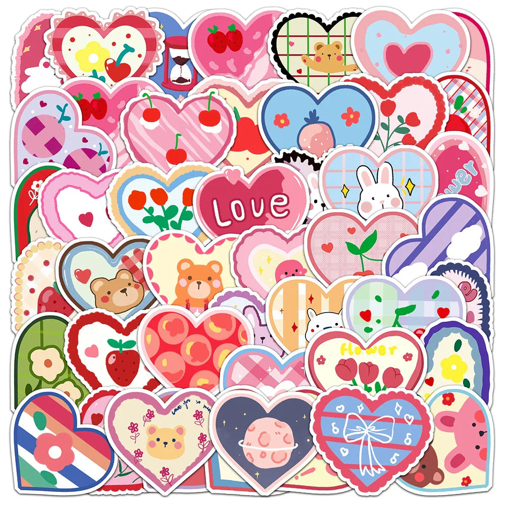 10/30/50PCS Pink Love Stickers Cartoon Heart Decals Decoration DIY Notebook Phone Skateboard Bike Laptop Fridge Kids Sticker Toy (Online Order Only)