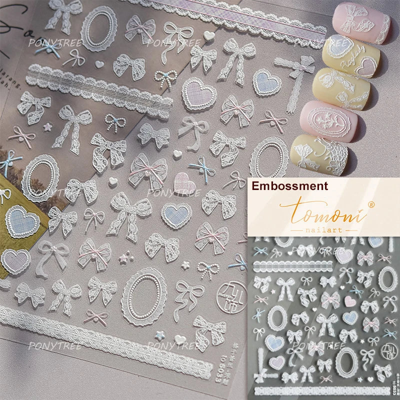 Dreamy Lace Rose Flower Fabric Art Tender Gauze Gird Pearl Pendant Irregular Pattern Nail Art Stickers Decoration Manicure Decal (ONLINE ORDER ONLY)
