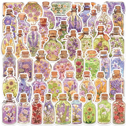 50pcs Colorful Fantasy Glass Flower Stickers Scrapbooking Decorative DIY Stationery Waterproof Journals Notebooks (Online Order Only)
