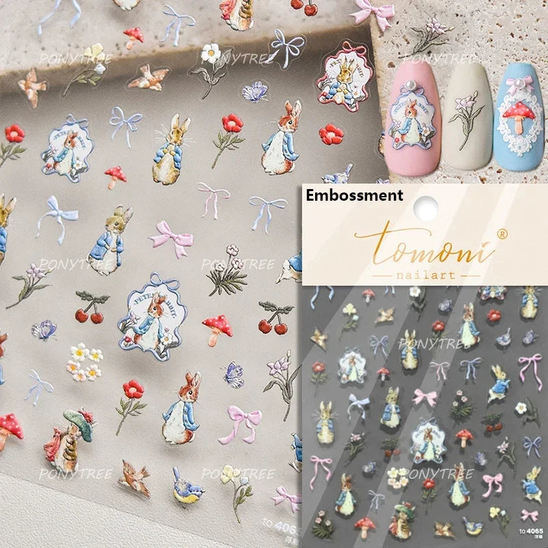 Flower Garland Lovely Bunny Rabbit Floral Wreath Bowknot Frame Spring Charm Heart 5D Adhesive Nail Art Stickers Manicure Decals (ONLINE ORDER ONLY)
