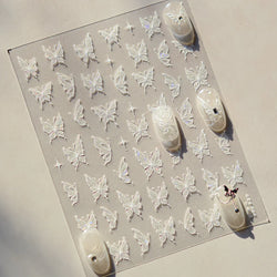 Chic Beautiful White Butterfly Shiny Lace Star Adhesive Nail Art Stickers Animals Charm Snowflake Manicure Decals Nail Supplies (Online Order Only)
