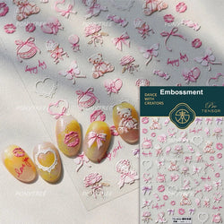 Sweet Dessert Cute Bear Cake Apple Flower Strawberry Jam Lace Line Bear Footprints Adhesive Nail Art Stickers Manicure Decals (ONLINE ORDER ONLY)