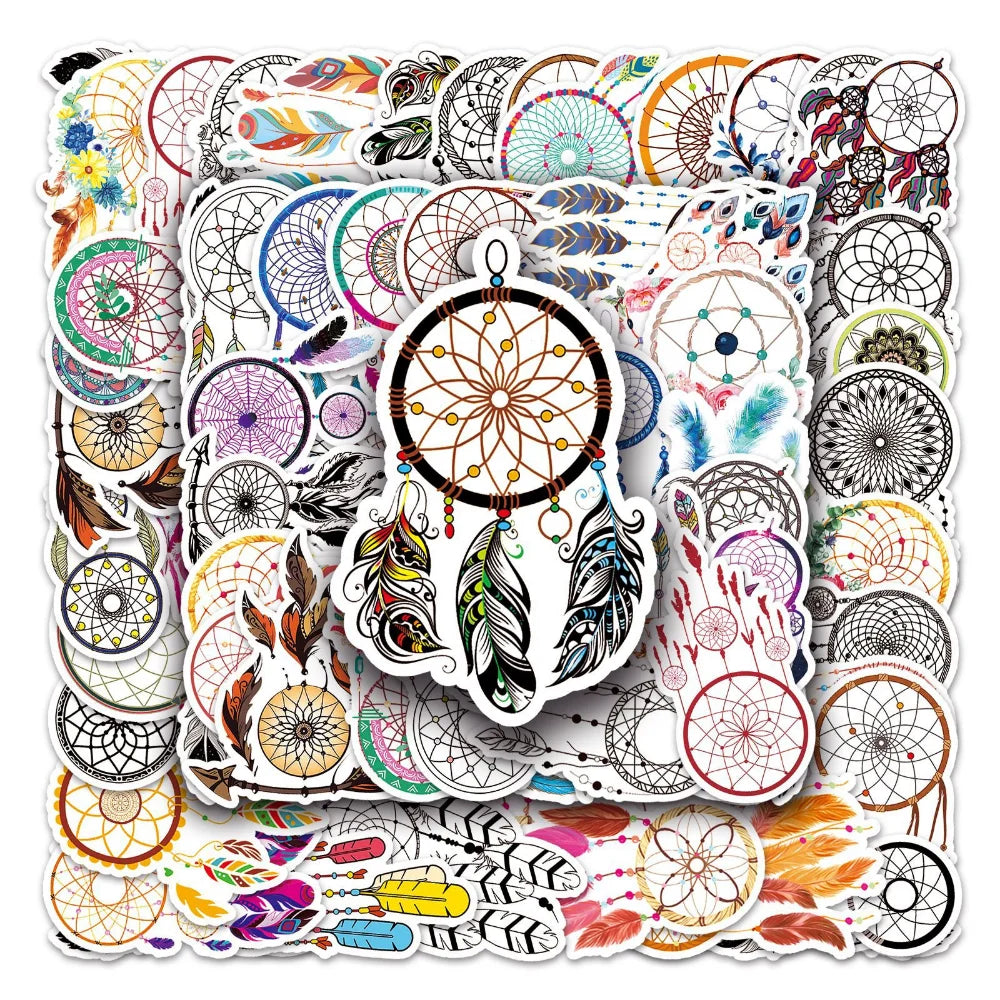 10/50Pcs Trendy Bohemian Catcher Feathers Bundle Decals Small Self-Adhesive Stickers for Laptops Journal Scrapbook Craft (ONLINE ORDER ONLY)
