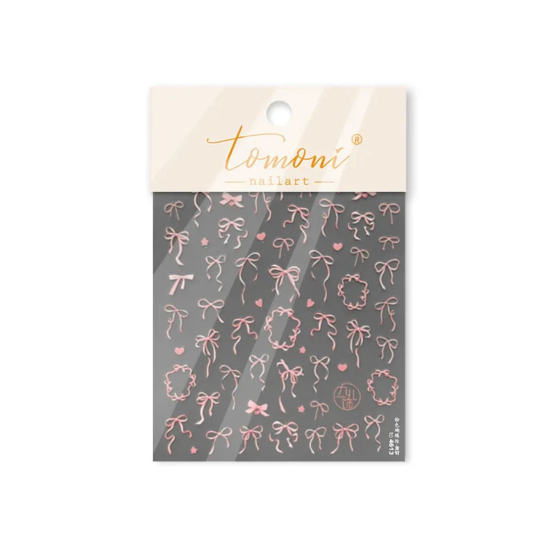 Shiny White Black Pink Bowknot Silk Ribbon Love Heart Charming Star Refined Lace Self Adhesive Nail Art Stickers Manicure Decals (ONLINE ORDER ONLY)