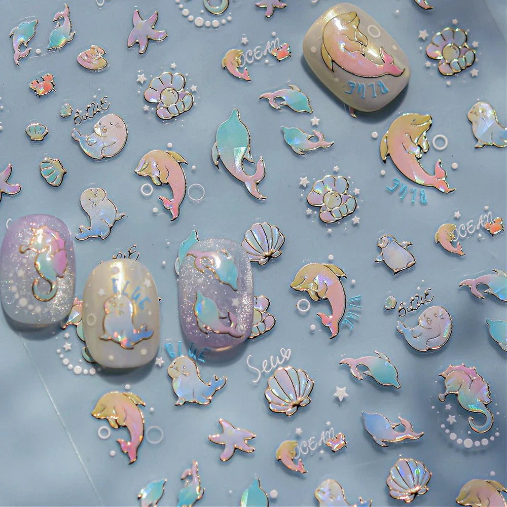 Starfish Dolphin Otter Shell Conch Whale Seahorse Pearl Oyster Infauna Self Adhesive Nail Art Stickers Manicure Decals Wholesale (ONLINE ORDER ONLY)
