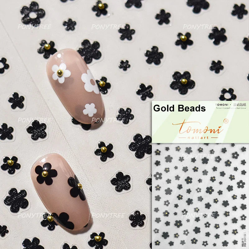 Gold Hot Stamping Flowers Leaves 3D 5D Pearl Bead Delicate Self Adhesive Nail Art Decorations Stickers Manicure Decals Wholesale (Online Order Only)