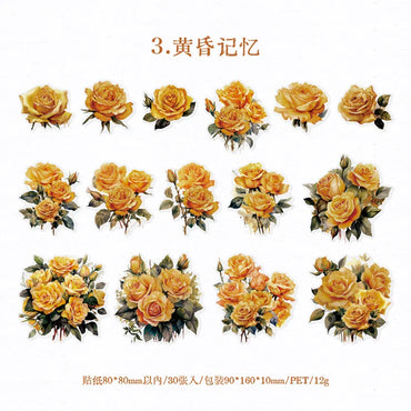 30 pcs The Adventure of Roses Vintage INS Flower Stickers Decorative Stick Labels Diary Album hand made Scrapbooking material (Online Order Only)