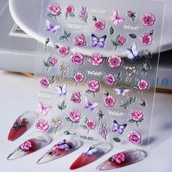 Red Plum Blossom Flower Chinese 3D Self Adhesive Nail Art Decoration Stickers Cheongsam Iris Lily Lotus Vase 5D Manicure Decals (ONLINE ORDER ONLY)