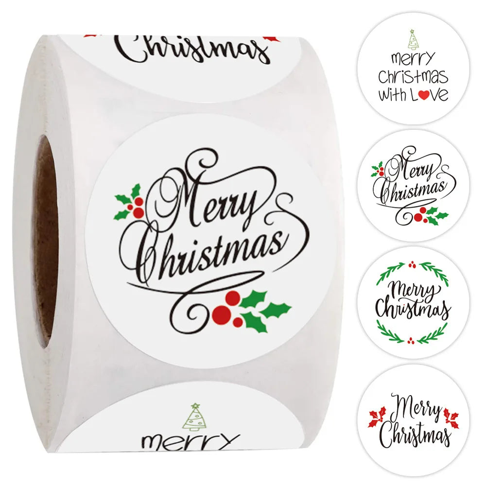 100-500PCS Merry Christmas Stickers Santa Claus Christmas Pattern Design Christmas Gift Package Decor Labels 1inch (ONLINE ORDER ONLY)