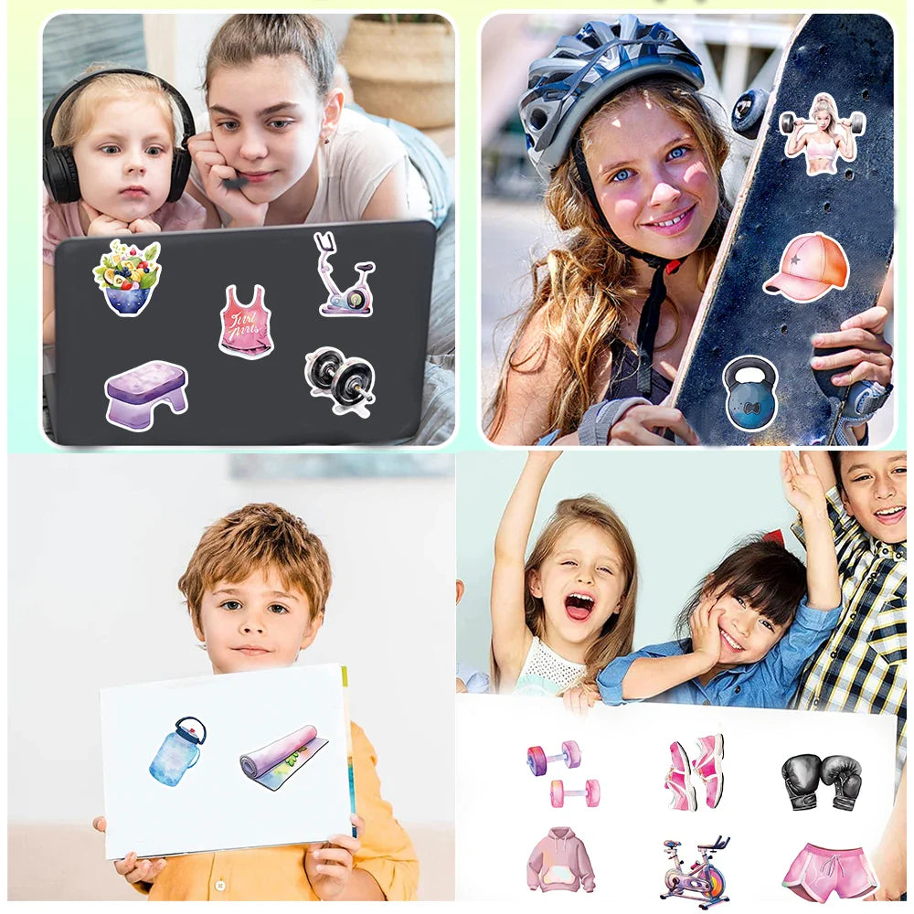 50pcs Inspirational Fitness Graffiti Sticker Decals DIY Water Bottle Motorcycle Laptop GYM Sport Sticker for Kid Toys (ONLINE ORDER ONLY)