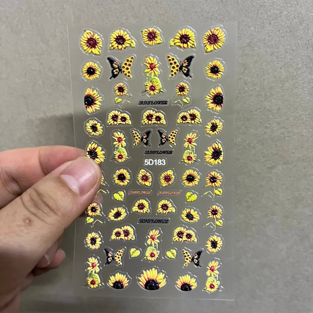 1pc Chic Sunflower 5D Nail Art Stickers Self-Adhesive Waterproof & Sustainable Decals for DIY Manicure Perfect for All Seasons * (ONLINE ORDER ONLY)