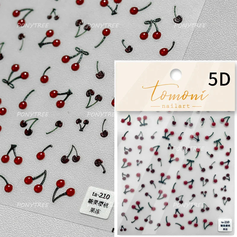 Lovely Red Heart Crystal Cherry Fruit Bowknot Letter Gold Pink Self Adhesive Nail Art Sticker Delicate Rhinestone Manicure Decal (ONLINE ORDER ONLY)
