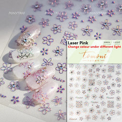 Hot Stamping Laser Silver Pink White Flower Rhinestone Pearl Irregular Petal Adhesive Nail Art Decoration Sticker Manicure Decal (ONLINE ORDER ONLY)