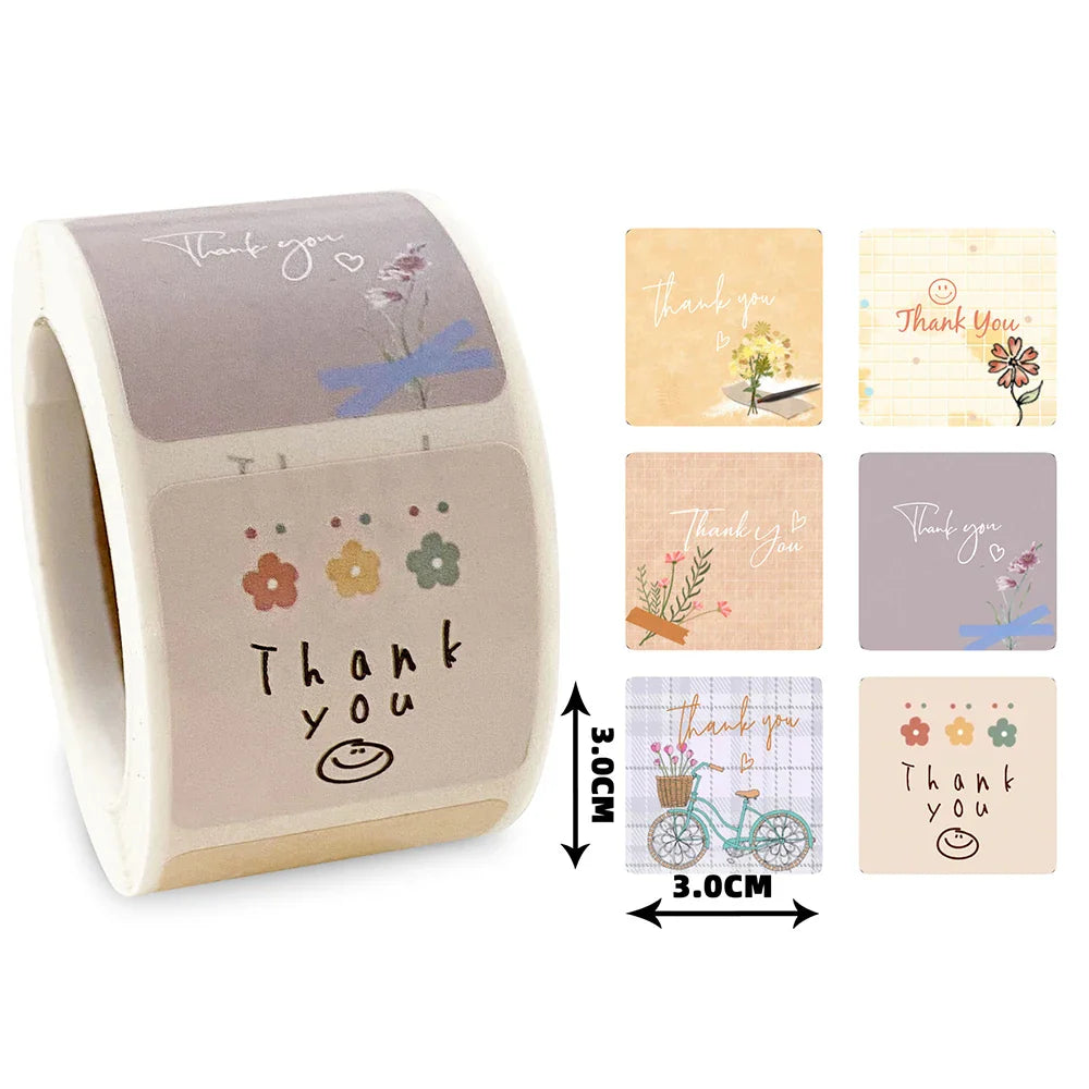 50-300pcs Cute Cartoon Floral Thank You Stickers Holiday/Birthday/Wedding Party Gifts Decor Seal Sticker Baking Envelope Labels (ONLINE ORDER ONLY)