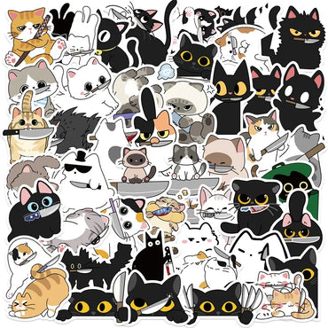 10/30/50PCS Cartoon Knife Cat PVC Sticker Aesthetic Colored DIY Decoration Scrapbooking Hand Accounting Supplies for Kids (ONLINE ORDER ONLY)