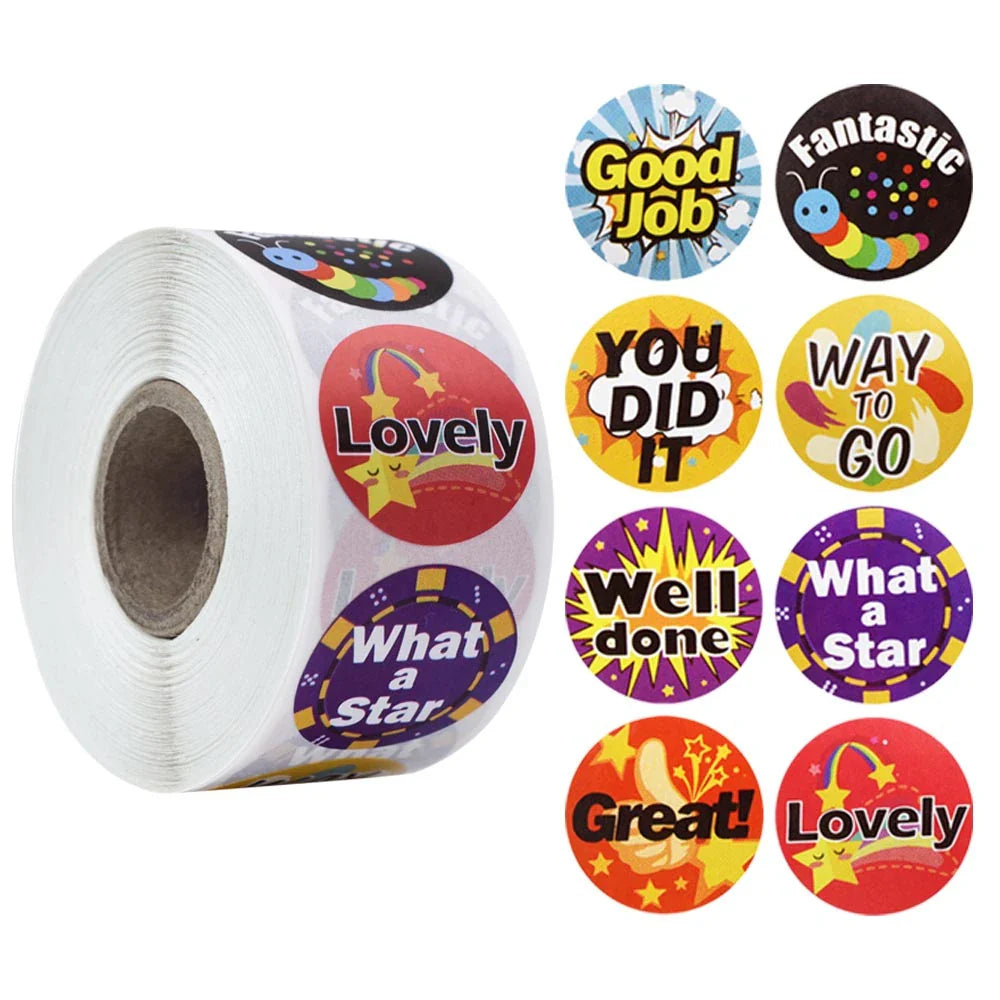 100-500pcs Cute Reward Stickers Roll with Word Motivational Stickers for School Teacher Kids Student Stationery Stickers Kids (Online Order Only)