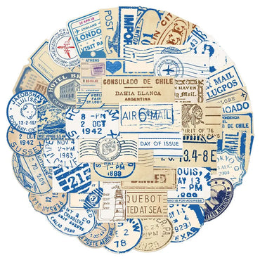 10/50pcs Mixed Postmark Stamp Stickers Vintage Travel Decals DIY Skateboard Guitar Motorcycle Luggage Waterproof Cool Sticker (Online Order Only)